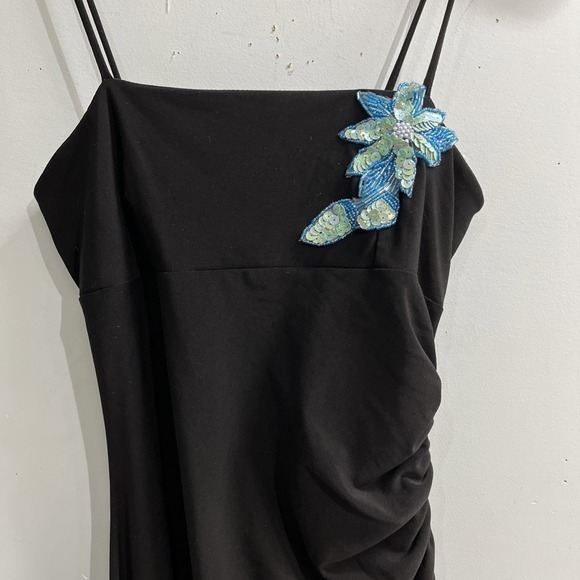 Vintage Taboo Y2K Dress M Black Babydoll Ruched Sequin Asymmetrical Mesh Fairy - Picture 4 of 13